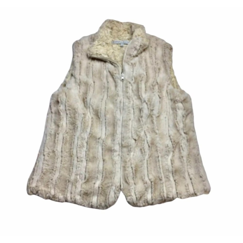Robert Kitchen Canada Cream Beige Soft Vegan Faux Fur Full Zipper M Vest - Picture 9 of 10